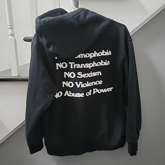 Obey Hoodie L Black Graphic Print Fleece Love Is The Cure Logo Pullover - Picture 5 of 7